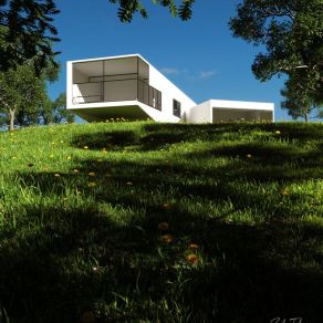 现代极简建筑纯净几何绿意盎然宁静超凡